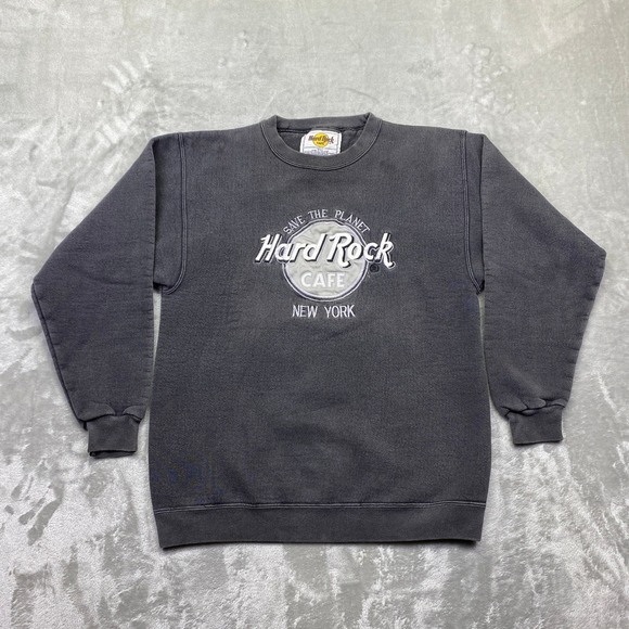 VTG 90s' Hard Rock Cafe New York Sweatshirt Faded Black Embroidered Small USA